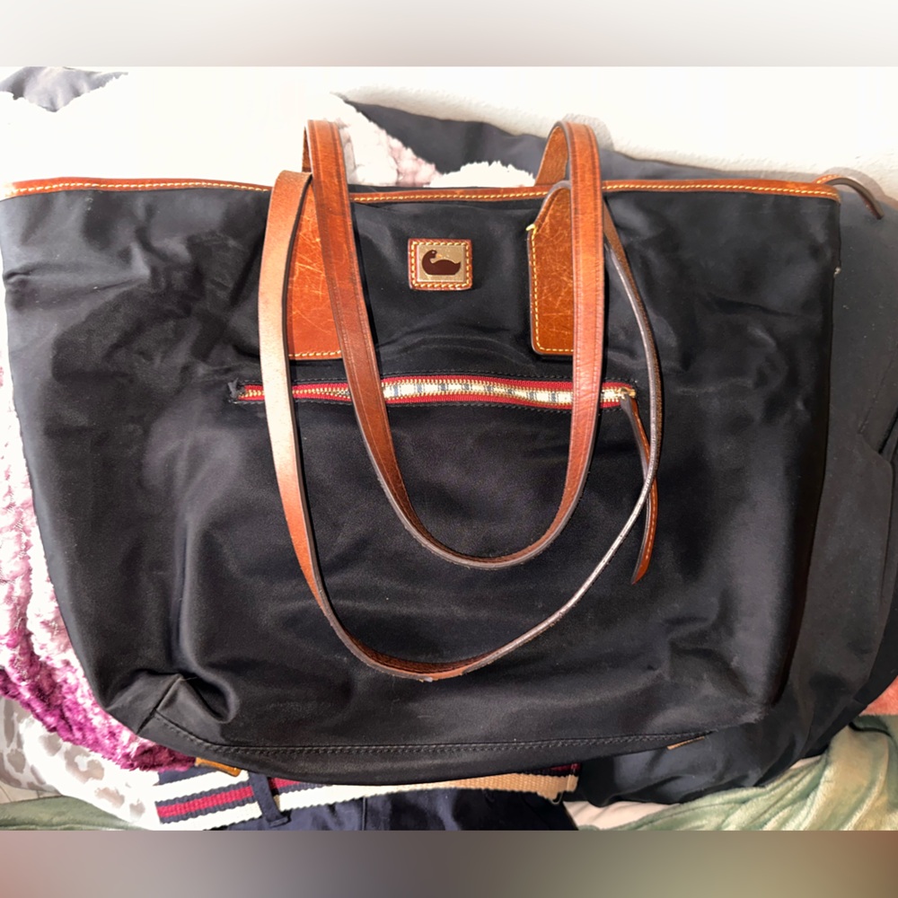 Dooney & Bourke Black Tote with Brown Leather Accents
